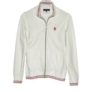 Ferrari Full Zip Jacket Vintage S Womens Prancing Horse Logo Cotton White *flaw